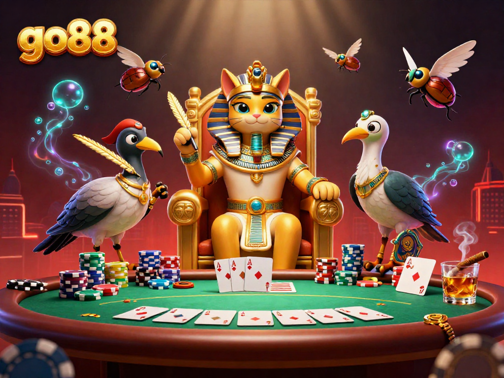 Engage with go88 under a rich, vibrant casino scene featuring dynamic characters and elements.