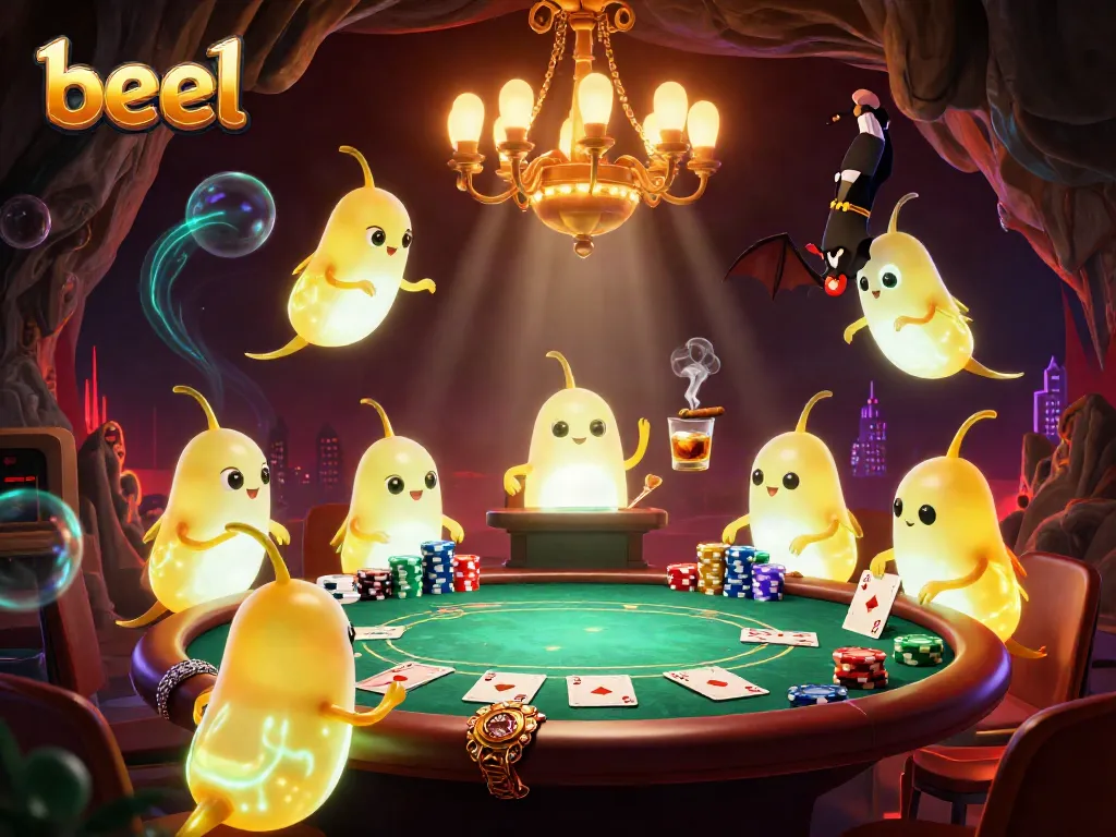 Dive into the beel casino adventure where glowworms illuminate a vibrant poker scene with unique decorations.