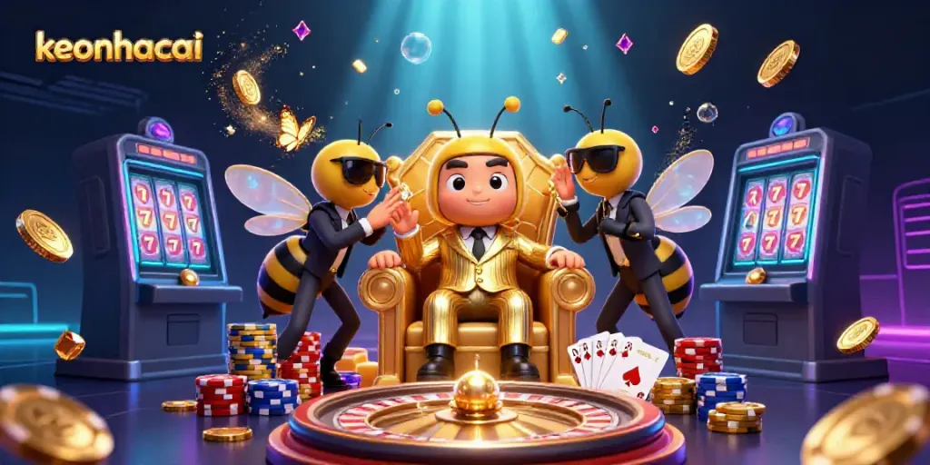 Experience the excitement of keonhacai with a bumblebee mob boss in a vibrant casino scene.