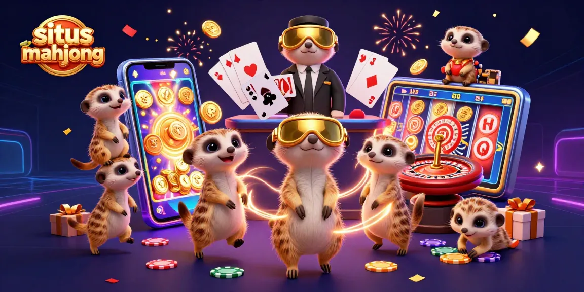 Experience exciting gameplay at situs mahjong with meerkats managing a lively casino atmosphere.