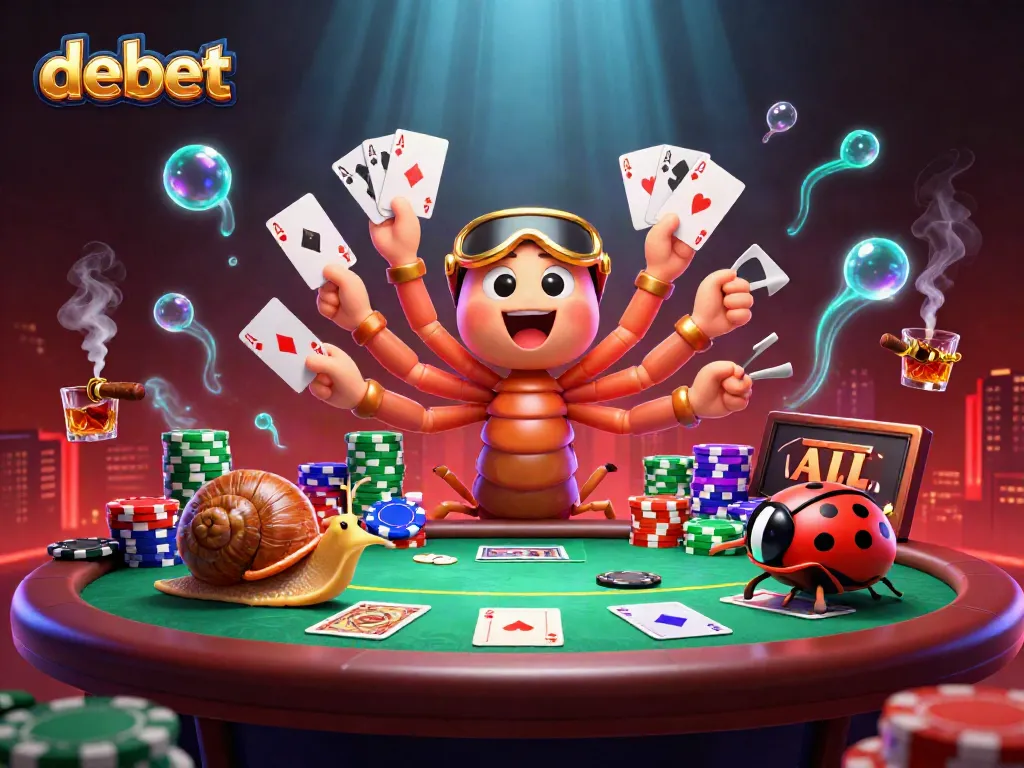 Engage in high-stakes poker with debet's lively millipede dealer and colorful chips