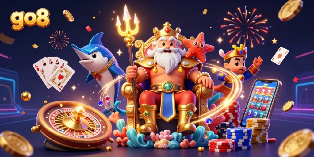 Engage in thrilling gaming at go8 with colorful characters and dynamic casino elements.