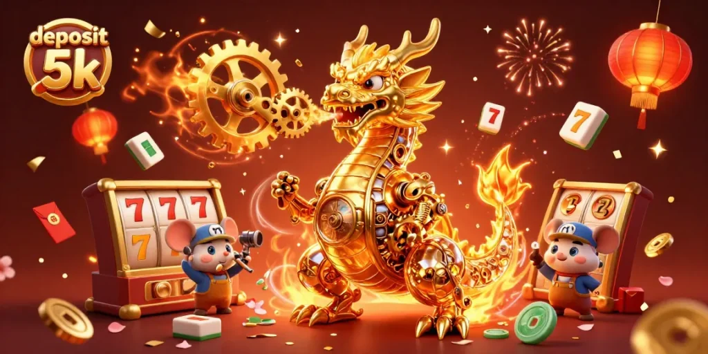 Experience thrilling wins with deposit 5k slots showcasing a golden dragon and vibrant casino elements.