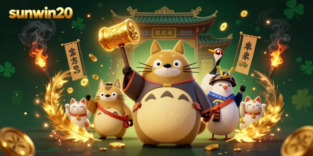 Engage with sunwin20's vibrant gameplay through a lucky tanuki welcoming players with energetic casino elements.