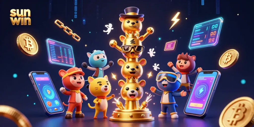 Spin to win with sun win in this vibrant 3D casino experience filled with crypto elements.