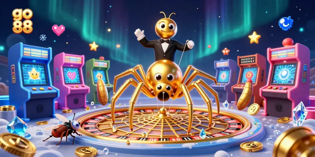 Experience thrilling bets at go 88 with a vibrant 3D casino scene featuring unique game elements.