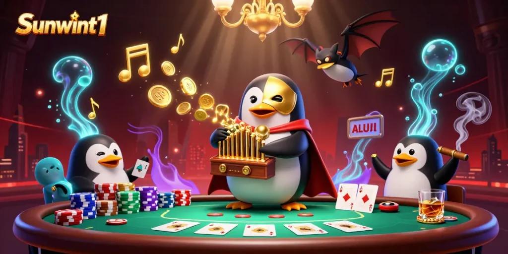 Experience excitement at sunwint1 with vibrant casino games and stunning visuals in this dynamic 3D illustration.