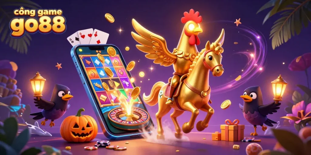 Play exciting games at cổng game go88 with dynamic characters in a vibrant casino scene.